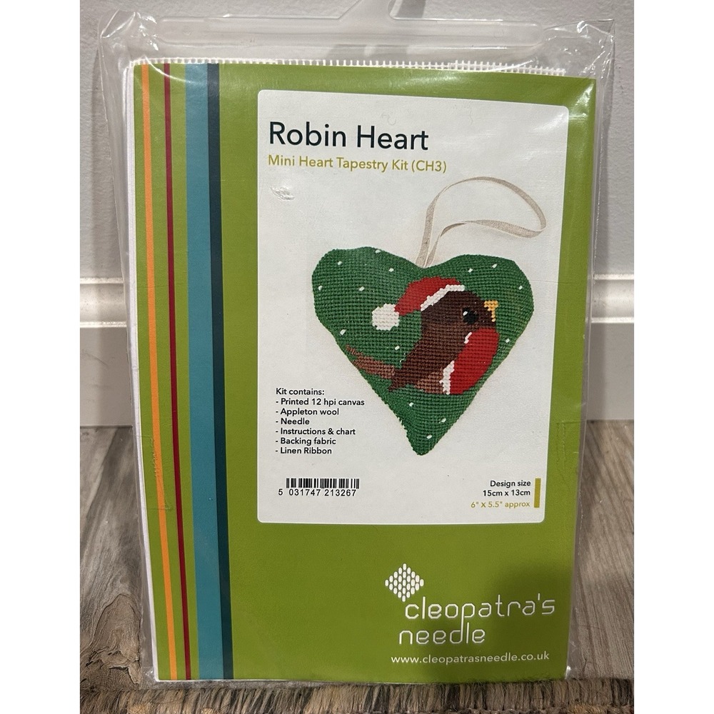 NEW Robin Heart Mini Heart Tapestry Kit (CH3) by Cleopatra's Needle Christmas